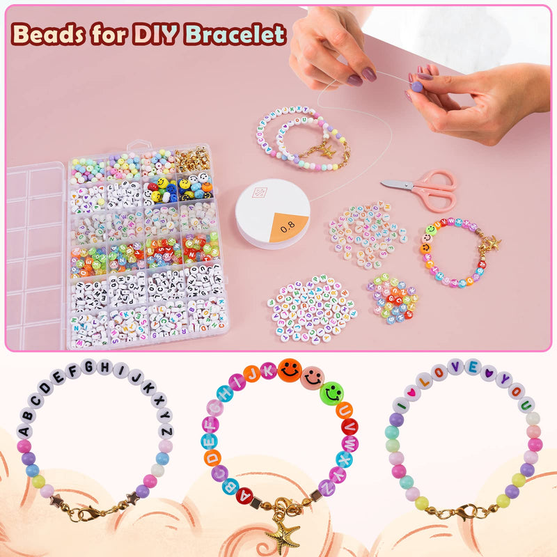 FZIIVQU Letter Beads for Bracelets Making Kit 1260pcs Letter Beads for Jewelry Making Set Lnclude 800pcs 4 Colors 4x7mm Alphabet Beads and Acrylic Round Number Heart Smiley Face Beads etc - NewNest Australia