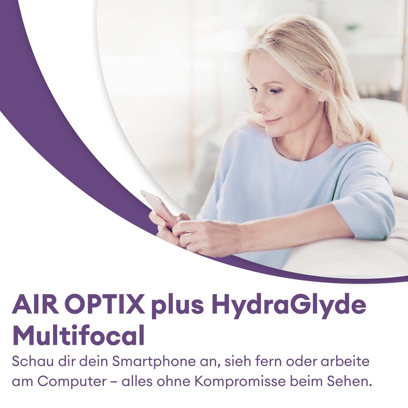Air Optix plus HydraGlyde multifocal monthly lenses soft, 3 pieces, BC 8.6 mm, DIA 14.2 mm, ADD MED, +1 diopter 1.0 diopter 8.6 millimeters 14.2 millimeters medium Unknown - NewNest Australia