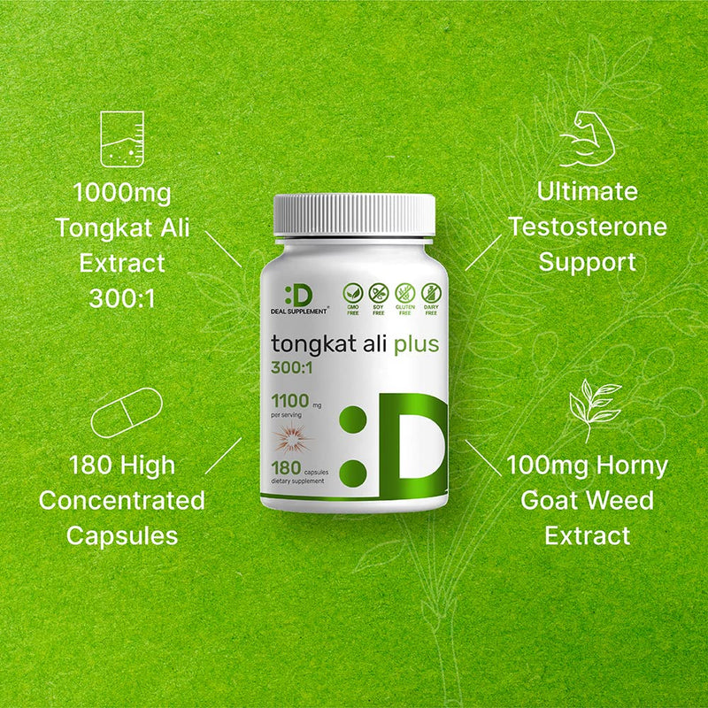 Tongkat Ali Extract 300:1 Enhanced with Horny Goat, 1100mg Per Serving, 180 Capsules, 2-1 Formula, Indonesia Origin Eurycoma Longifolia (Longjack), Max Strength Tongkat Ali for Men - NewNest Australia