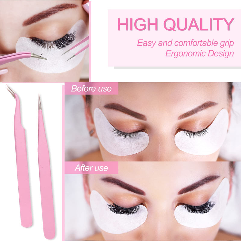 Sularpek 2 Pieces Tweezers Point, Professional Tweezers Eyelashes, Stainless Steel Tweezers Curved Straight Tweezers, Eyelash Extension Tweezers, Blackhead Remover Eyebrow Removal Tweezers (Pink) - NewNest Australia