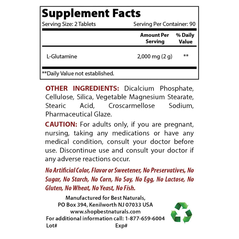 Best Naturals L-Glutamine 1000 mg 180 Tablets - Glutamine Fuel for Workout & Supports Muscle Recovery from Workouts (180 Count (Pack of 1)) 180 Count (Pack of 1) - NewNest Australia