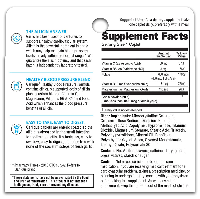 Garlique Healthy Blood Pressure Formula 60 ct (Pack of 1) - NewNest Australia