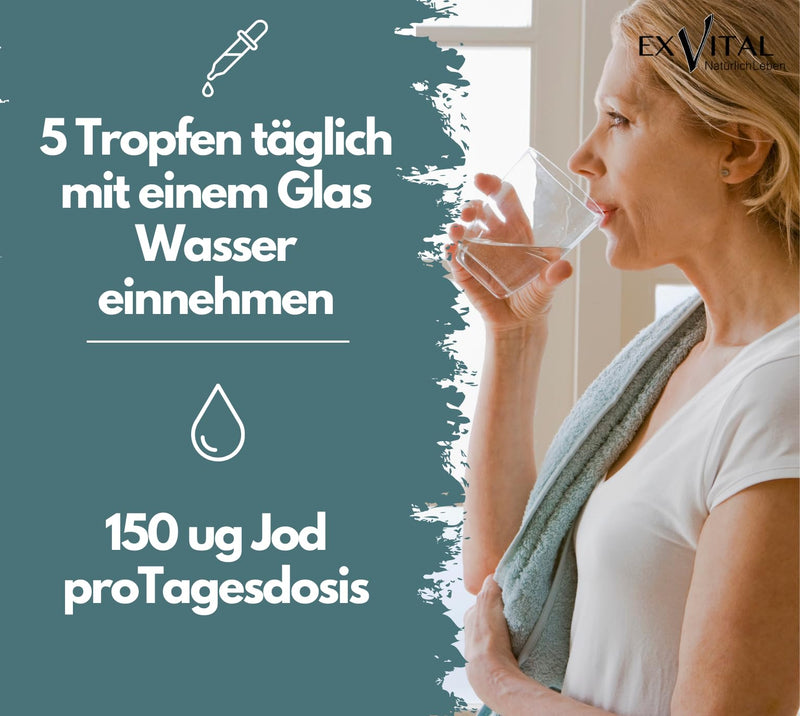 Iodine drops, 150 µg high-dose potassium iodide per daily dose, liquid iodine, vegan, no additives & no alcohol, 50 ml, Made in Germany - NewNest Australia