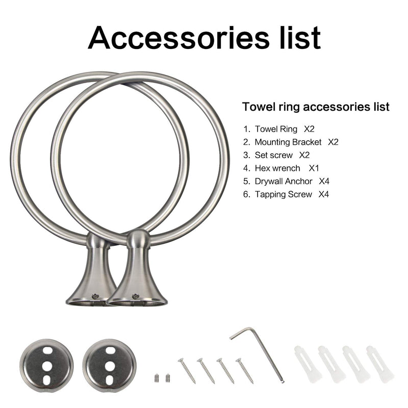 HouseAid Stainless Steel Towel Ring for Bathroom Hand Towel Holder Modern Circle Towel Hanger Round Towel Rack Wall Mounted Brushed Nickel (2Pack) 2 Pack - NewNest Australia