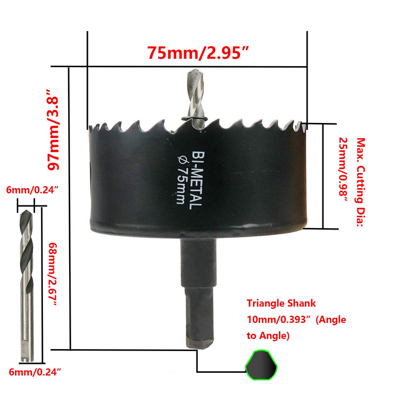 Rannb 75mm/2.95" Dia Toothed Bi-Metal Hole Saw Drill Bit Saw Drilling Tool 2.95”/75mm - NewNest Australia