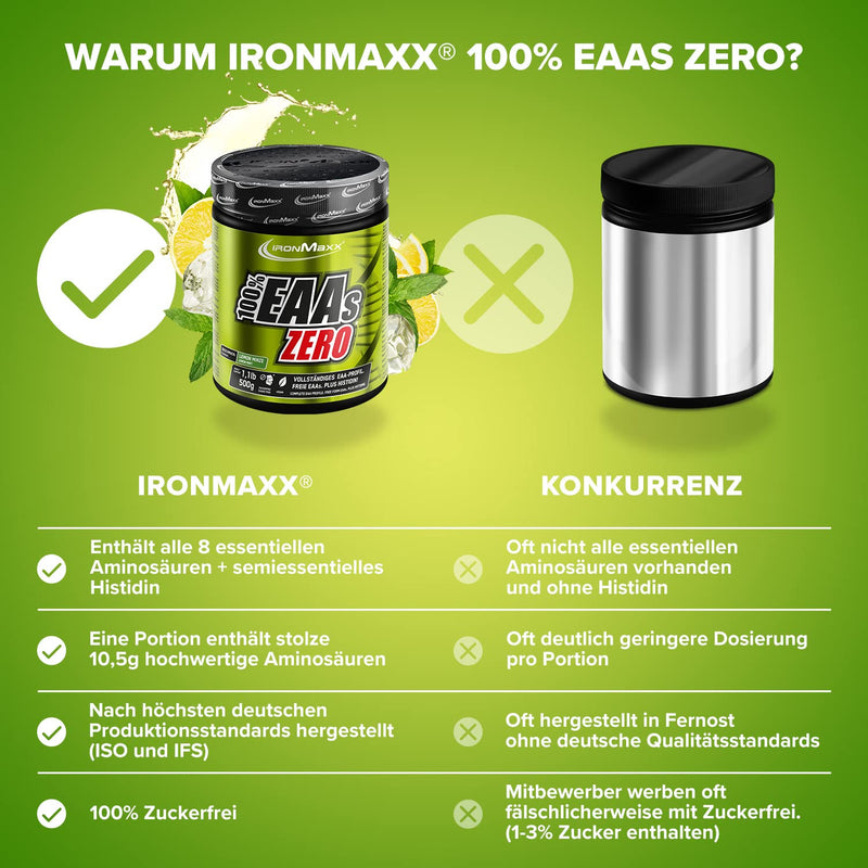 Ironmaxx 100% Eaas Zero - Lemon Mint 500G Can | Eaa Powder, Vegan And Sugar-Free With All 8 Essential Amino Acids | Fruity Taste, Free Of Preservatives 500 G (Pack Of 1) - NewNest Australia