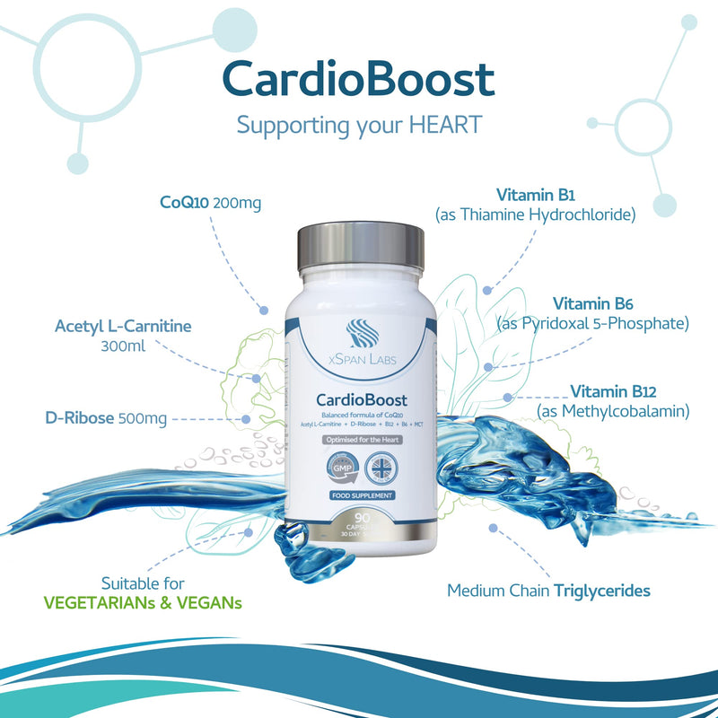 CardioBoost 90 Capsules – a Precise Balance of CoQ10, D-Ribose, Acetyl L-Carnitine, B Vitamins & Medium Chain Triglycerides for Normal Heart Function and to Reduce Tiredness & Fatigue - NewNest Australia