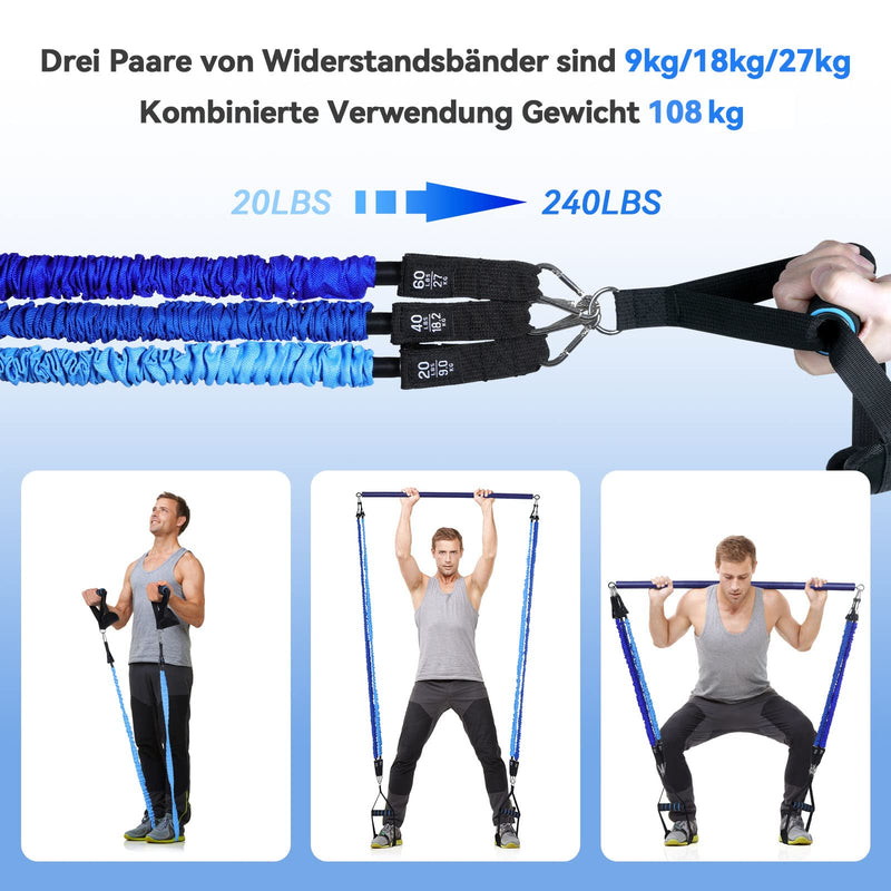 Hommie Pilates Bar Kit With Resistance Bands For Women And Men, Pack Of 3 Stick Squat Yoga Pilates Resistance Bands With Handles, Door Anchors & Foot Straps For Pilates Strength Training 9, 18, 27 Kg - NewNest Australia
