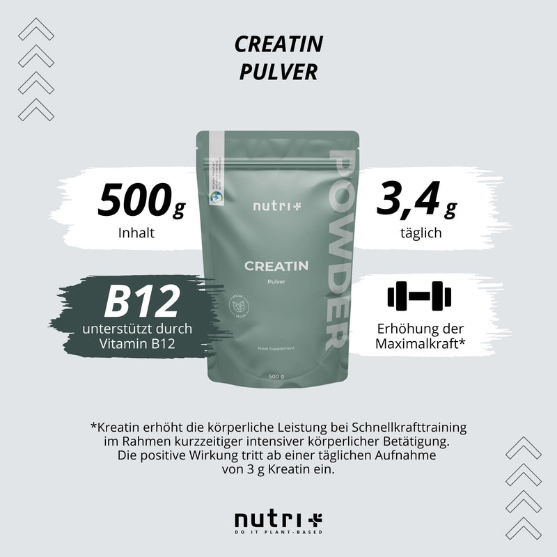 Creatine Monohydrate 500 G - Creatine Powder - 99.99% Pure - High Dose, Ultra Fine, Vegan And Neutral - Nutri + Creatine Powder Mono Mesh 200 Without Flavor - Premium Quality - NewNest Australia