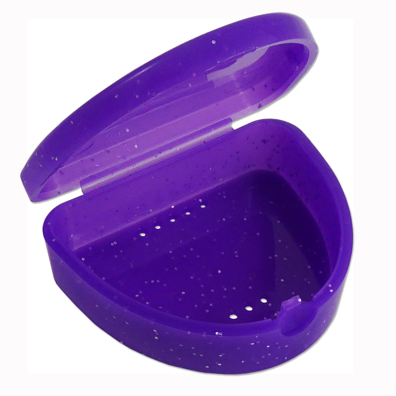 Slim Orthodontic Dental Case x 2 - Colour & Glitter Choices for Retainers, Bleaching Trays, Dentures & More (Glitter Pink & Glitter Purple) Glitter Pink & Glitter Purple - NewNest Australia