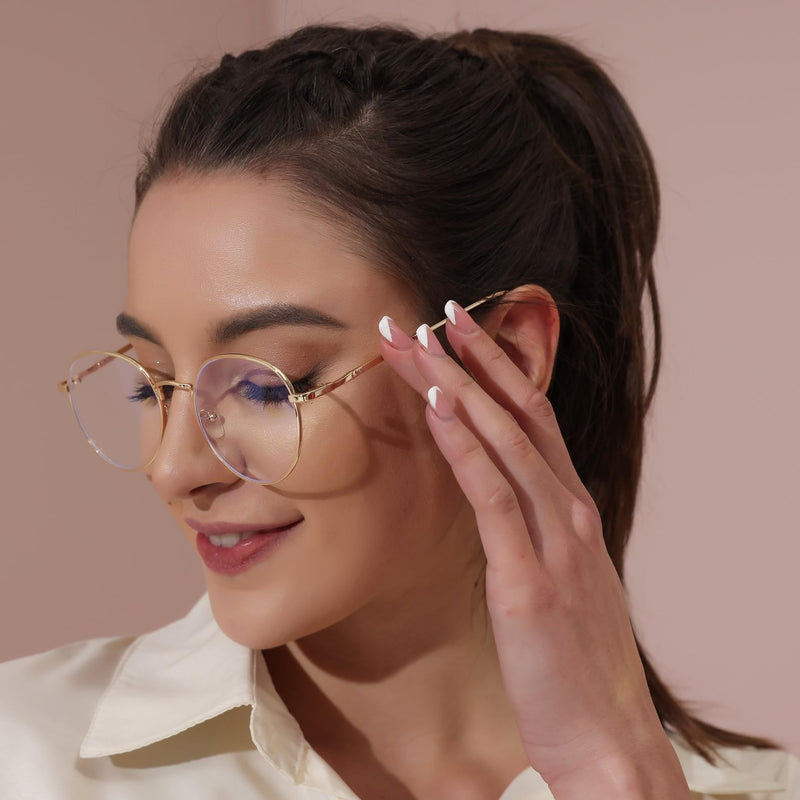 Unisex Blue Light Filter Glasses Computer Glasses Retro Sixties Style Round Metal Eyeglasses Women Men Clean Lens Gold - NewNest Australia