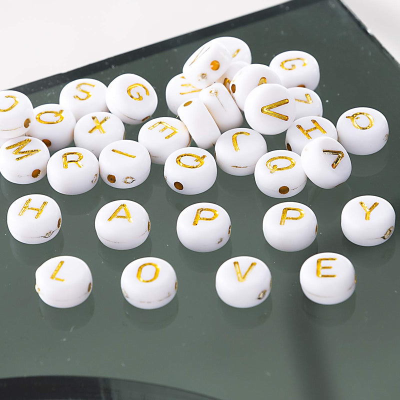 500 Pcs Acrylic Alphabet Letter Beads Gold On White Name Bracelets for Jewelry Making (goldonwhite) (goldonwhite) - NewNest Australia