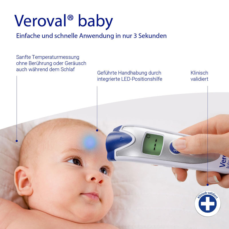 Veroval baby infrared thermometer silver, non-contact and noiseless measurement, body temperature, object temperature, ambient temperature, quick measurement, easy to use - NewNest Australia