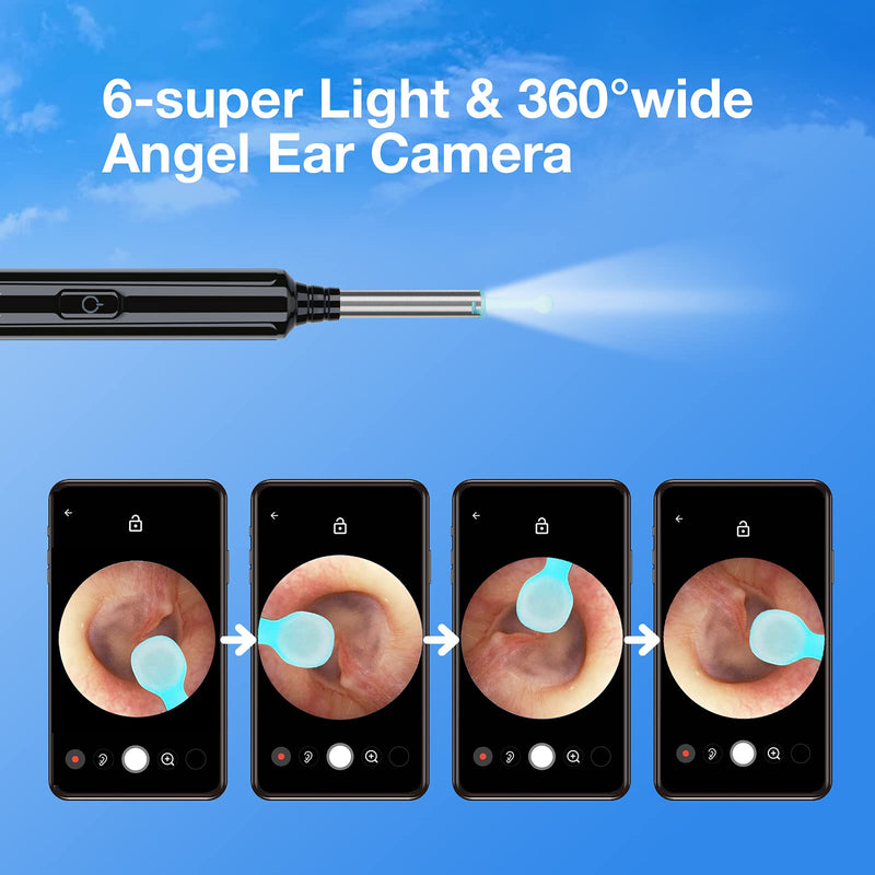 Ear Wax Removal with Camera, Earwax Remover Tool, 1296P FHD Wireless Ear Otoscope with 6 LED Lights, 6 Ear Spoon & 6 Traditional Tools Ear Wax Removal Kit for iPhone, iPad & Android Smart Phone Black - NewNest Australia