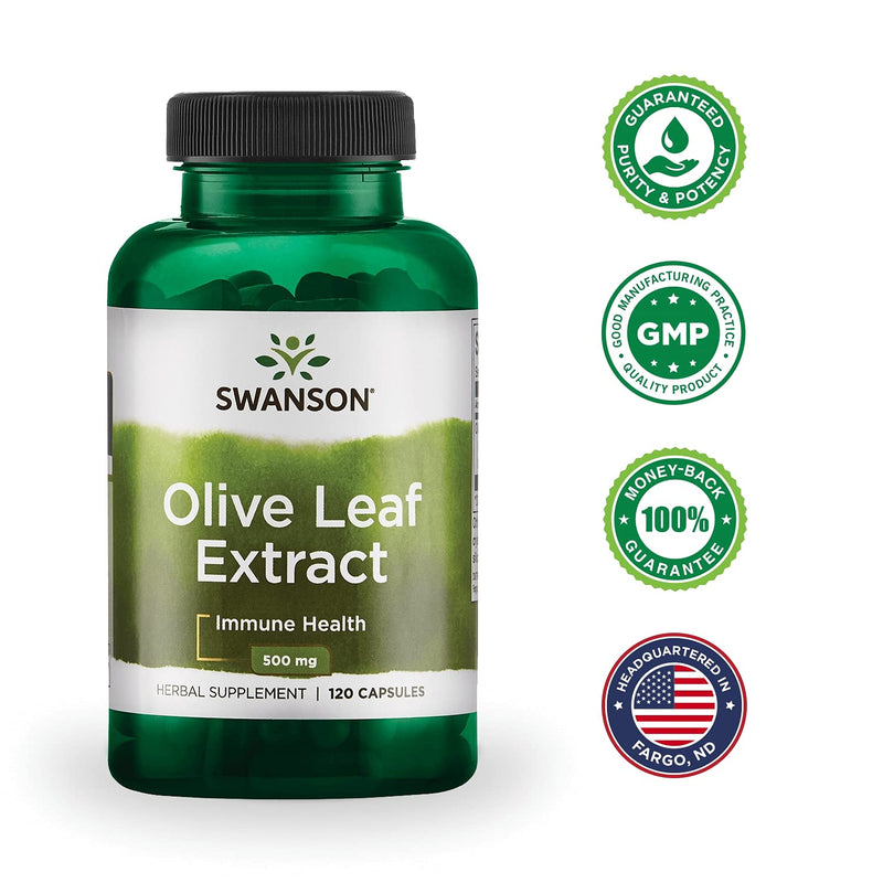 Swanson Olive Leaf Extract Capsules with 20% Oleuropein - Provides Immune Support, Promotes Cardiovascular System Health, and Supports Healthy Blood Pressure - (120 Capsules, 500mg Each) 1 - NewNest Australia