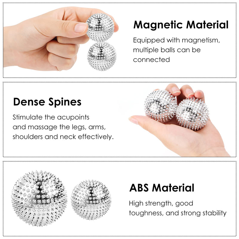 Pack Of 4 Acupressure Ball With 10 Pieces Acupressure Ring Finger, Skills Ring Acupressure Rings Magnetic Spiked Massage Ball Metal Small Skills Borderline Set Hedgehog Balls Massage Rings For Stress Relief Silver - NewNest Australia