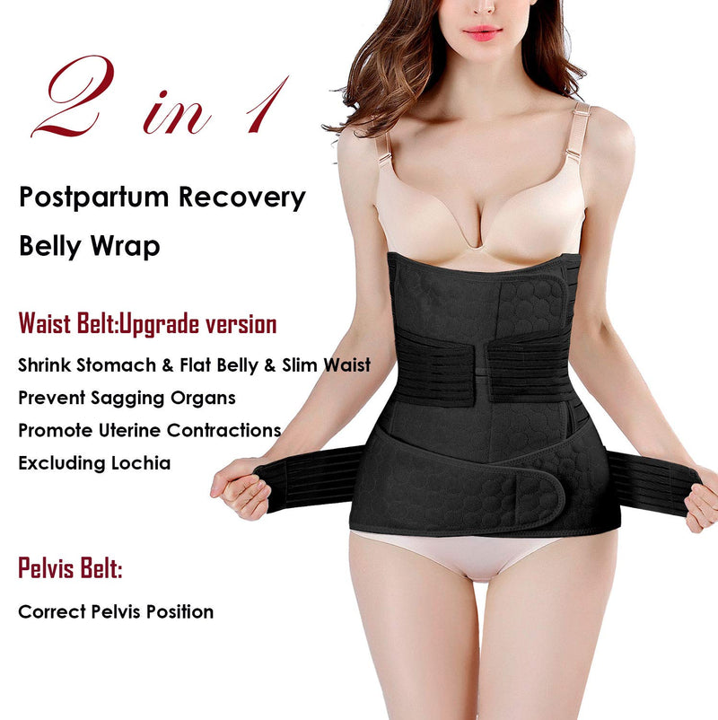 2 in 1 Postpartum Support Recovery Belly Wrap Waist/Pelvis Belt Body Shaper Postnatal Shapewear,One Size Black One Size (Pack of 1) - NewNest Australia