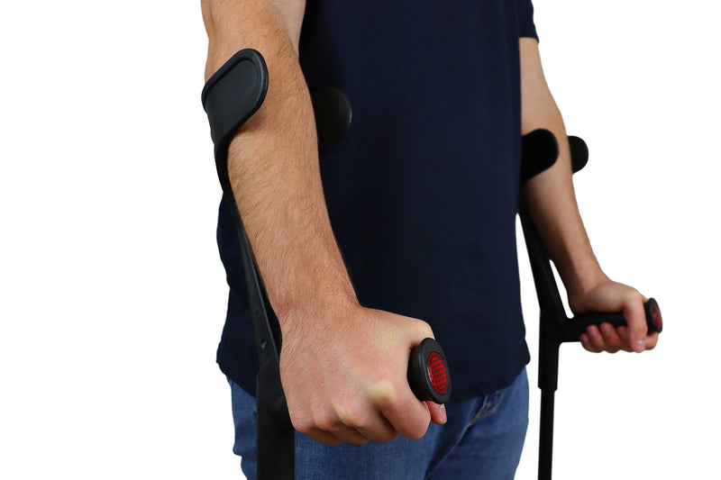 KMINA - Crutches for Adults Men (x2 Units, Open Cuff), Elbow Crutches Adults, Adjustable Crutches for Women Pair, Black Crutches Pair, Open Cuff Crutches for Men, Black - Made in Europe - NewNest Australia