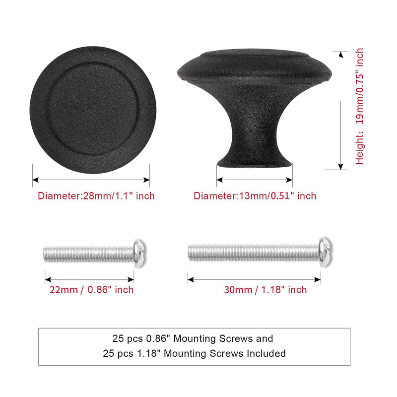 25 Packs Matte Round Cabinet Knob Pull Hardware Handle, Small Black Drawer knobs for Kitchen Cupboard Door, Bedroom Dresser Drawer, Bathroom Wardrobe Hardware, Light Weight Material 25 Packs Black Cabinet Knobs - NewNest Australia
