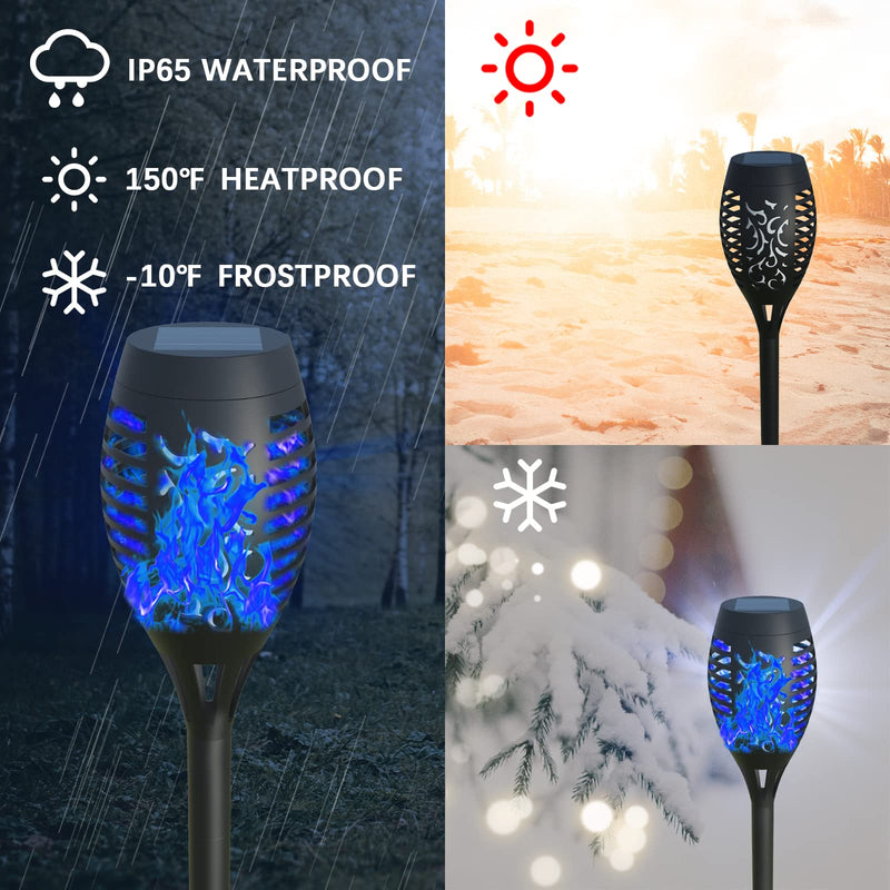 AOUNQ Solar Lights Outdoor Waterperoof Blue,?2022 Upgraded? Outdoor Solar Torch Lights with Flickering Flame, 4Pack Mini Solar Outdoor Lights for Garden Patio Yard Pathway Decoration-Auto On/Off Blue-4Pack - NewNest Australia