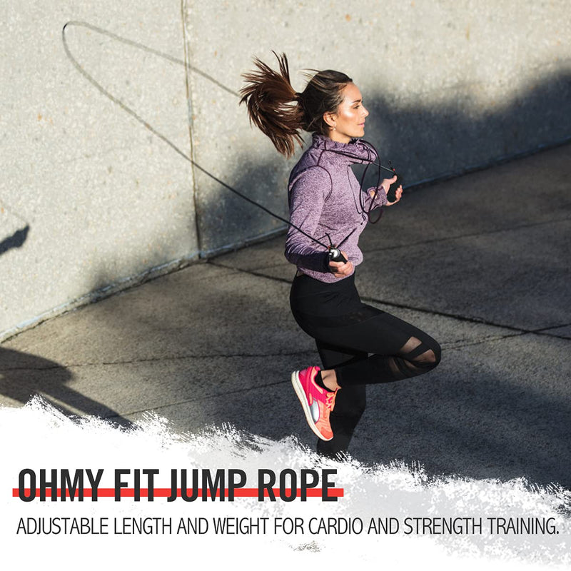 OHMY FIT STRONG Adjustable Speed and Weight Jump Rope, Carbon Steel Fast Speed Clip, Steel Cable, Training Grip Handle with Metal Removable Weights. Fitness Exercise Boxing Skipping Lean Workout Rope Only Black without weights - NewNest Australia