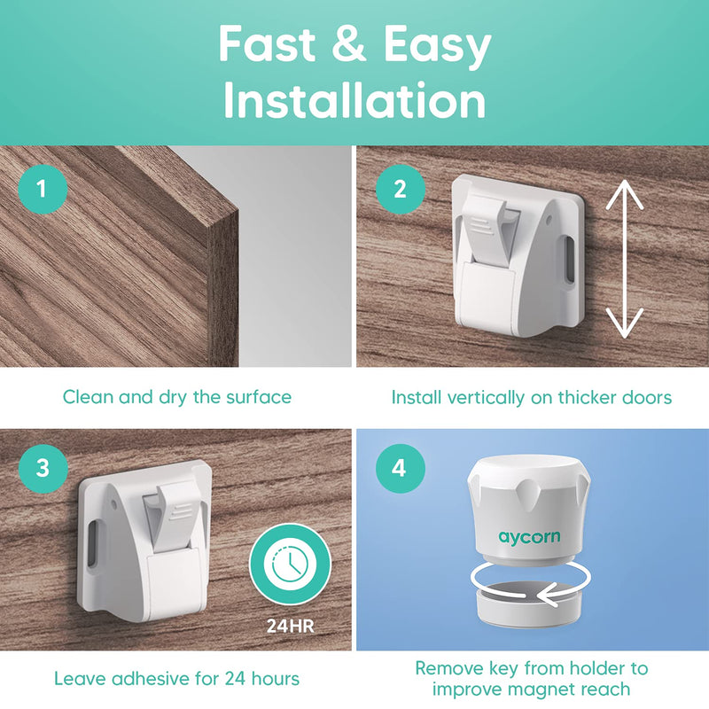 Aycorn Cabinet Locks Child Safety, Magnetic Child Proof Locks for Cabinet Doors Easy Install No Screws or Drilling - 10 Locks & 2 Keys - NewNest Australia