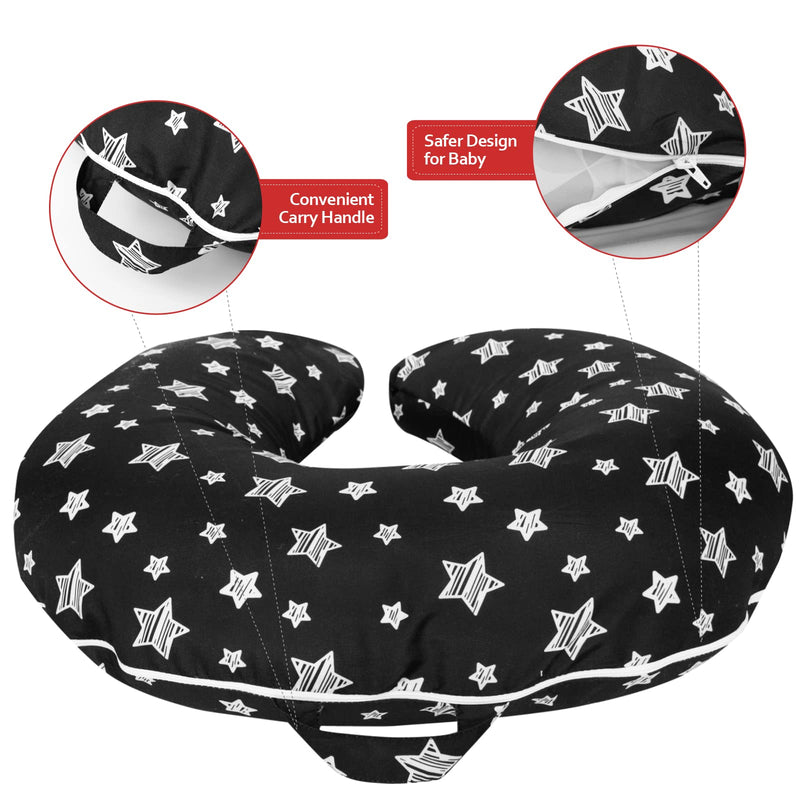 Nursing Pillow Cover Black Star Print with Handle for Baby Boys or Girls, Snug Fits Boppy Nursing Pillows, Soft Breastfeeding Nursing Pillow Slipcovers, for Breastfeeding Moms - NewNest Australia