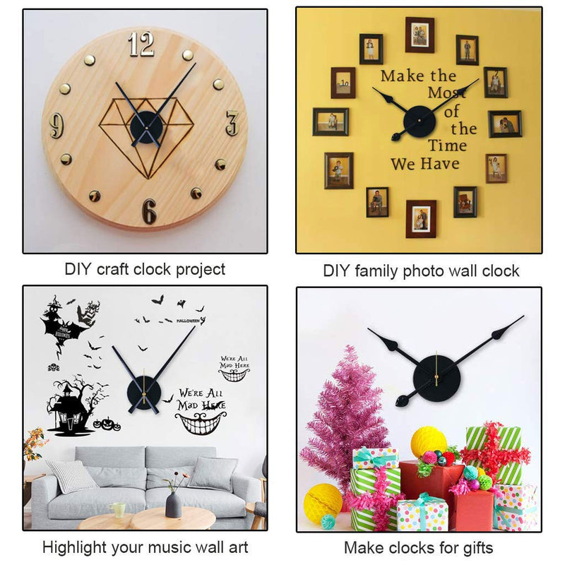 EMOON 2 Pair Hands 3D Clock Movement DIY Large Wall Clock Quartz Clock Mechanism for Home Art Decor (Black) (Black-Gold) Black-gold - NewNest Australia