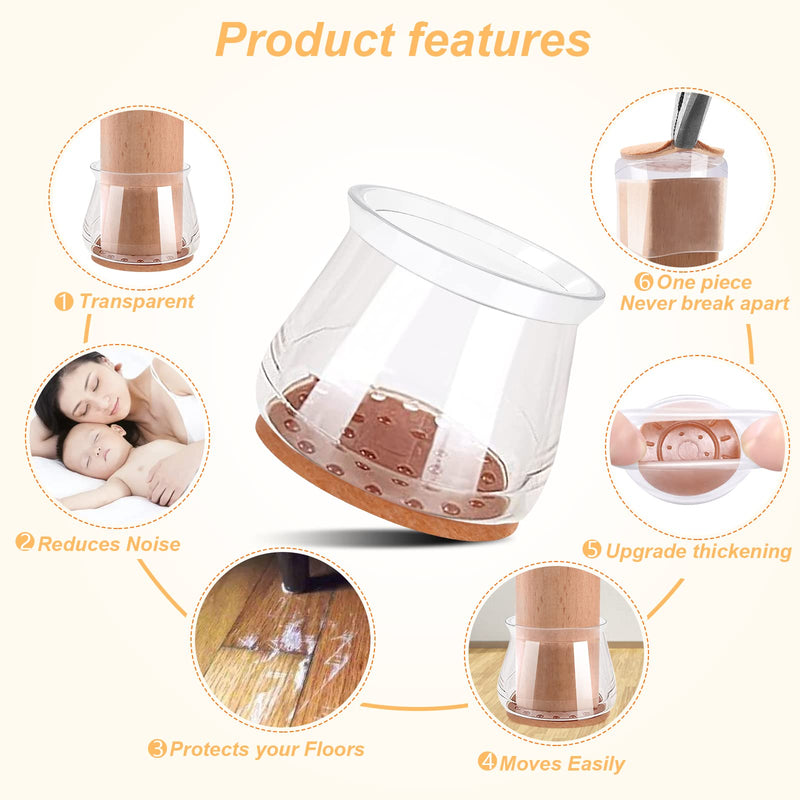 Silicone Chair Leg Floor Protectors, 16Pcs Chair Leg Protectors for Hardwood Floors, Upgrade Thickening Rubber Chair Leg Caps Covers Protecting Woode Floors from Scratches and Noise-Free (15/16"-2")16PCS - NewNest Australia