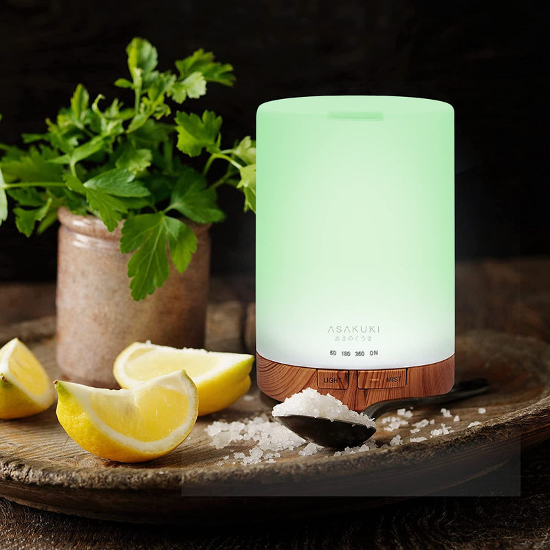 ASAKUKI 300ml Essential Oil Diffuser, Ultrasonic Aromatherapy Scented Diffuser Humidifier for Bedroom,Baby Room,Spa with 7 LED Color Lights and Waterless Auto Shut-Off, BPA-Free- Wood Grain - NewNest Australia