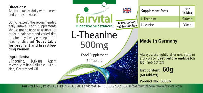 Fairvital | L-Theanine 500mg - HIGH DOSE - VEGAN - 60 tablets - amino acid - NewNest Australia