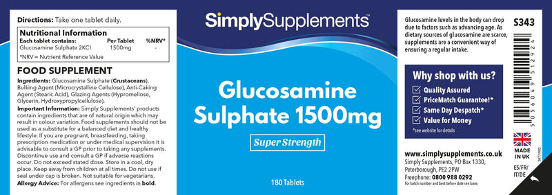 Glucosamine Sulfate 1500mg - 360 Tablets - 1 Year Supply - SimplySupplements - NewNest Australia