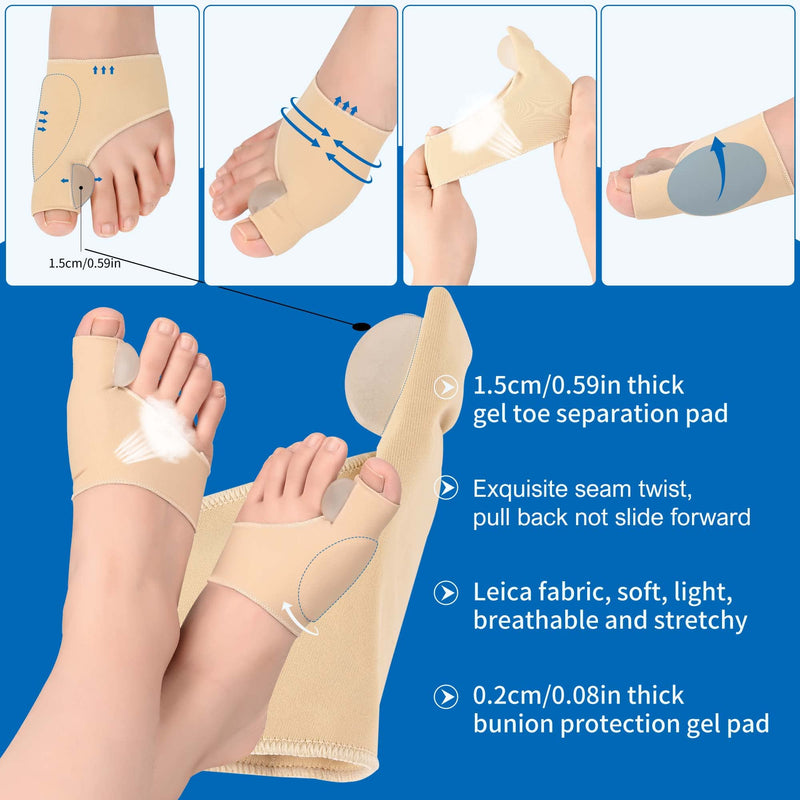 Bunion Corrector Big Toe Separator Bunion Splint Sleeve 1 Pair of Bunion Relief Sleeve with Silicone Bunion Pad Protector,Scientific Correction of Bunion Day and Night Wearable (Beige & Large) L Beige - NewNest Australia