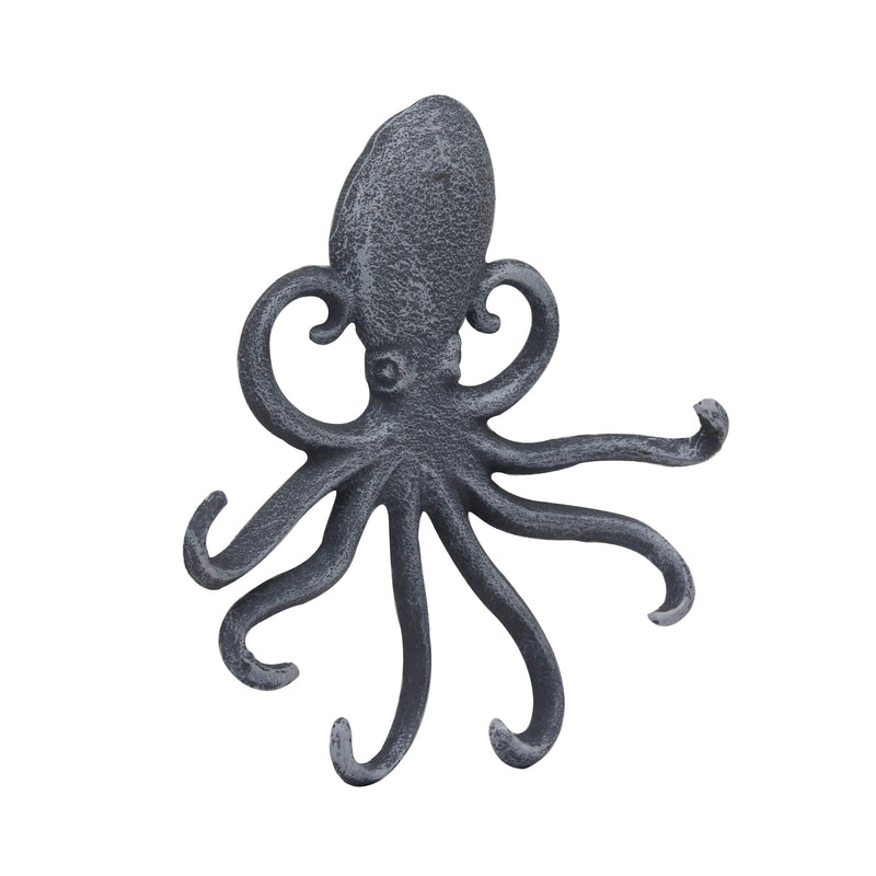 NewNest Australia - Stonebriar Cast Iron Octopus Decorative Wall Hook, Unique Nautical Design, Multiple Hooks , Silver 