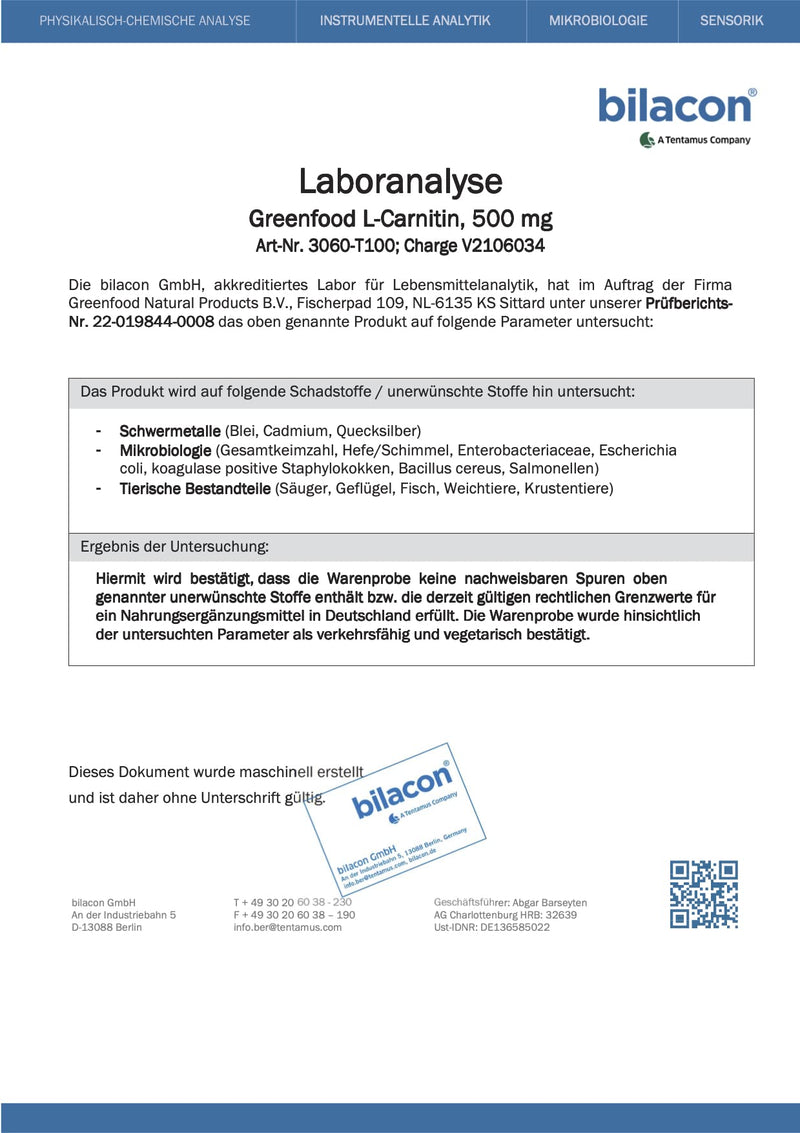 L-Carnitine, 500 mg, high dose, 100 tablets, vegan - obtained through fermentation. WITHOUT artificial additives. Without genetic technology. - NewNest Australia