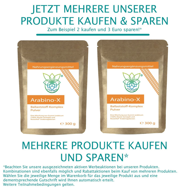 Vitaragna Arabino-X Fiber Complex As Powder Of Resistaid Arabinogalactan, Guar Gum And Gum Arabic (100% Acacia Senegal) - For Intestinal Flora And Intestinal Bacteria, 300 G, Low Fodmap - NewNest Australia