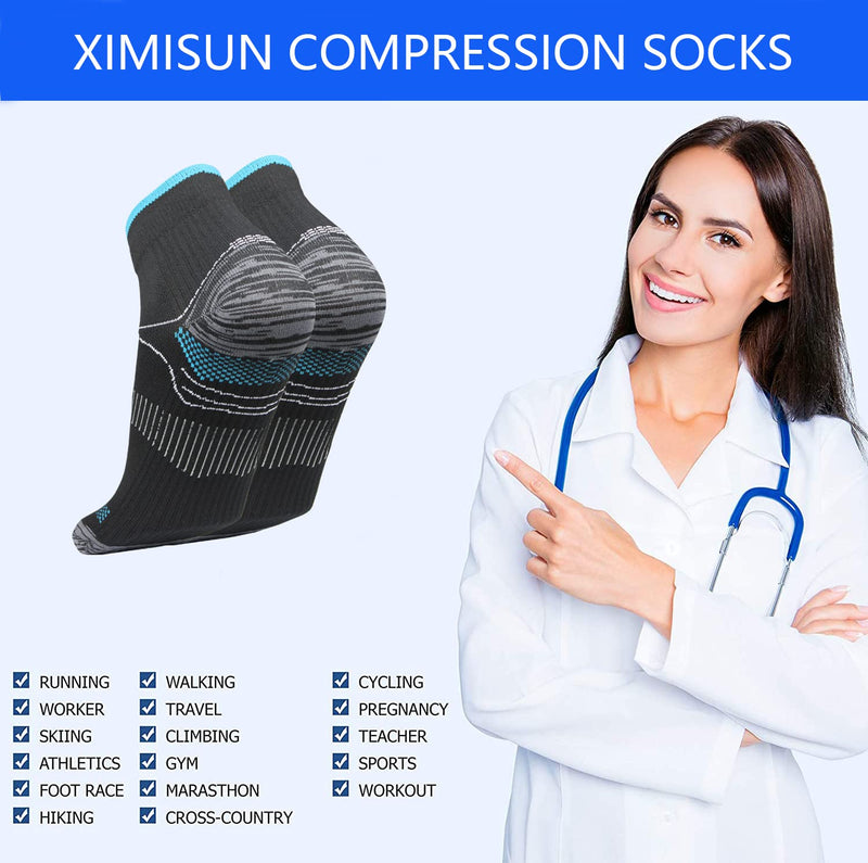 7 Pairs Compression Socks for Women & Men Plantar Fasciitis Relief Foot Pain, Arch Support- Upgraded Sport Compression socks Best for Athletic Running Medical Pregnant S-M Black - NewNest Australia