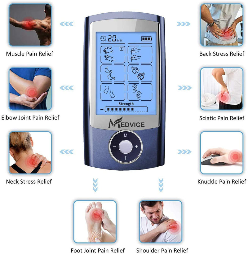 MEDVICE Rechargeable Tens Unit Muscle Stimulator, 2nd Gen 16 Modes & 8 Upgraded Pads for Natural Pain Relief & Management, FDA Cleared Electric Pulse Impulse Mini Massager Machine - NewNest Australia
