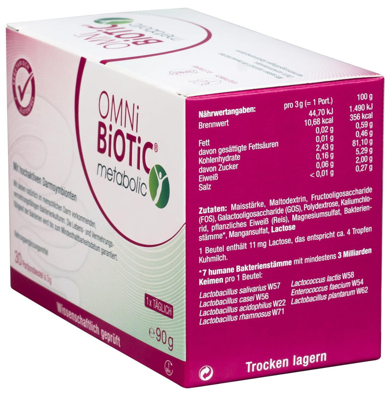 OMNi BiOTiC metabolic, 30 portions (90g), 7 bacterial strains, 3 billion germs per daily dose, powder, vegetarian, gluten-free, for daily use - NewNest Australia
