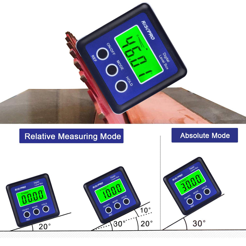 RISEPRO Digital Level Box Angle Gauge Protractor Inclinometer Bevel Box with Data Hold, Magnet Base & LCD Backlight, Calculating for Carpentry, Building, Masonry, Automobile Blue - NewNest Australia