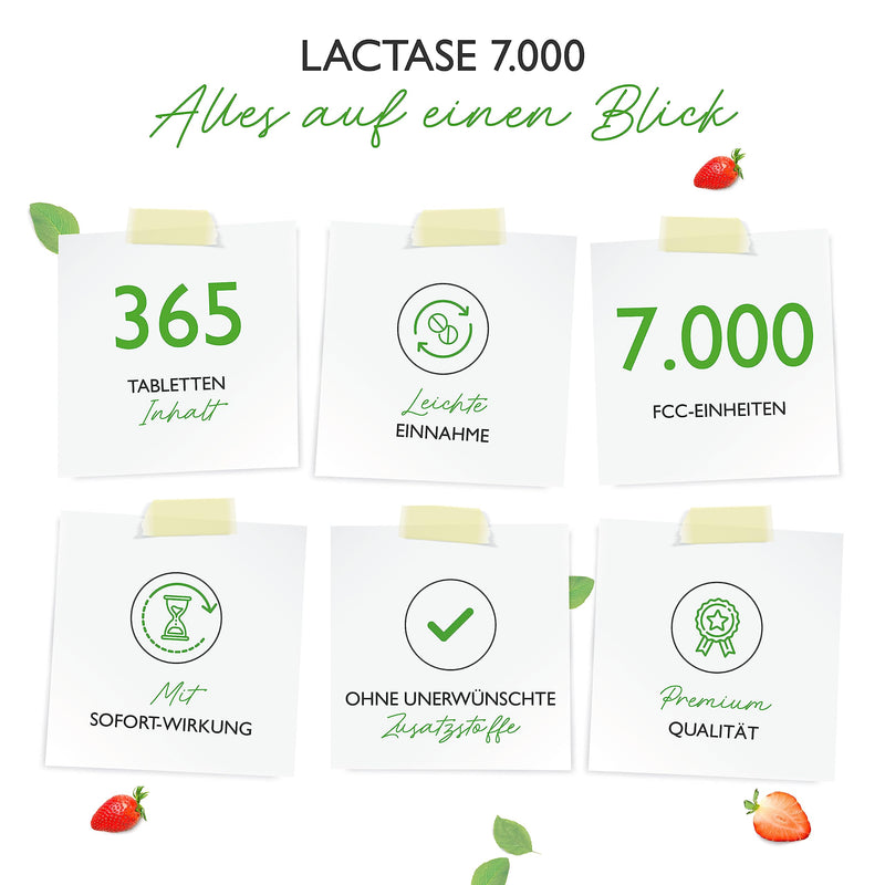 Lactase 7,000-365 Tablets With Immediate Effect - High Dose With 7,000 Fcc Units - For Lactose Intolerance + Milk Intolerance - No Unwanted Additives - Laboratory Tested - Vegan - NewNest Australia