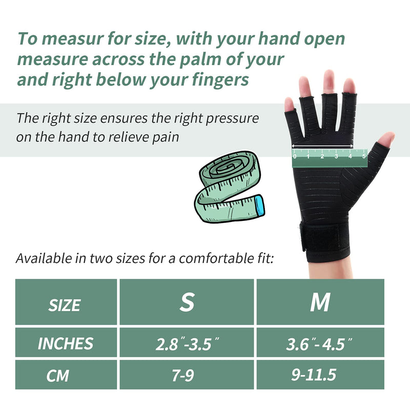 Copper Compression Arthritis Gloves with Strap, Best Copper Infused Glove for Women and Men, Fingerless Glove Hand Wrist Support for Carpal Tunnel, Arthritis, RSI, Tendonitis, 1 Pair, Black (M) M - NewNest Australia