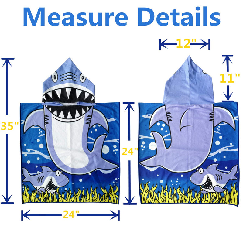 Athaelay Ultra Breathable Microfiber Hooded Beach Towel for Kids, Toddlers Bath/Pool/Swim Poncho Cover-ups Swimwear, Shark Blue Shark - NewNest Australia