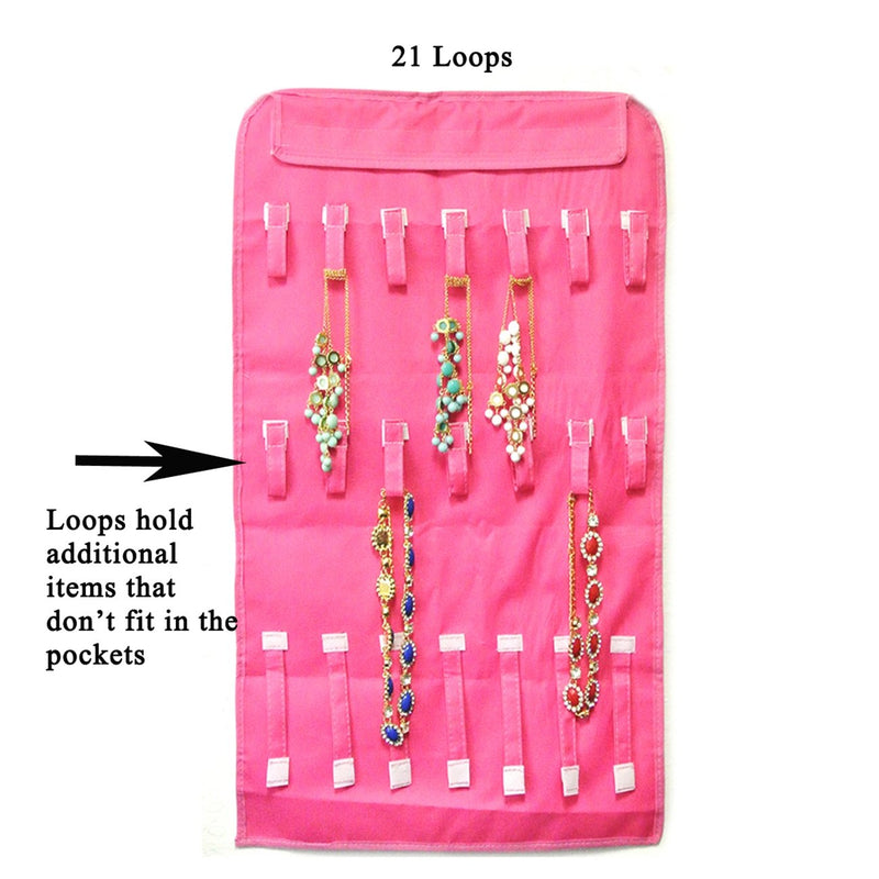 Wrapables Hanging Jewelry Organizer with 21 Holding Loops and 28 Zippered Pockets, Pink - NewNest Australia
