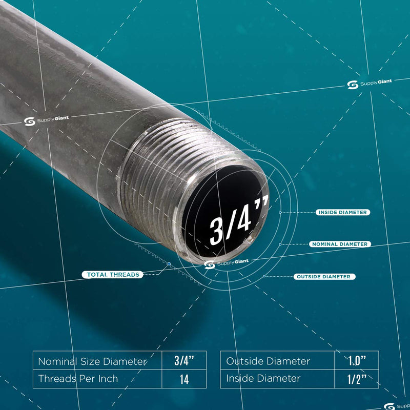 SUPPLY GIANT OQHM3400-10 Steel Nipple Pipe, 3/4'' x 1", Galvanized (Pack Of 10), 3/4" x 1" 3/4" x 1" Pack Of 10 - NewNest Australia