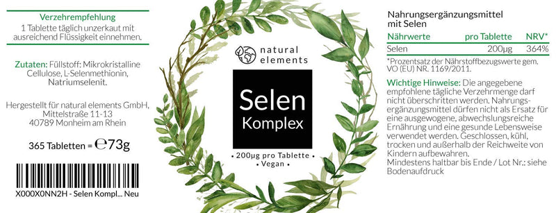 Selenium Complex - 365 Tablets with 200μg Each - Premium: Complex of Sodium Selenite and Selenomethionine - High Dose, Without Magnesium Stearate, Vegan and Made In Germany - NewNest Australia