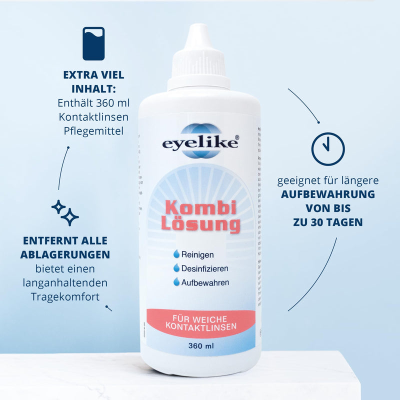 Eyelike combination solution - one-step care system - ideal for cleaning, disinfecting and storing soft contact lenses - 360 ml 360 ml (pack of 1) - NewNest Australia