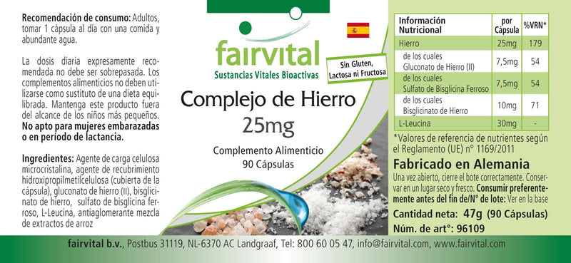 Fairvital | Iron complex 25mg capsules - HIGH DOSE - VEGAN - 90 capsules - NewNest Australia