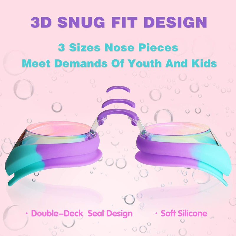 Keary 2 Pack Kids Swim Goggles for Toddler Kids Youth(3-9),Anti-Fog Waterproof Anti-UV Clear Vision Water Pool Goggles Mirrored Pink & Purple(2 Pack) - NewNest Australia