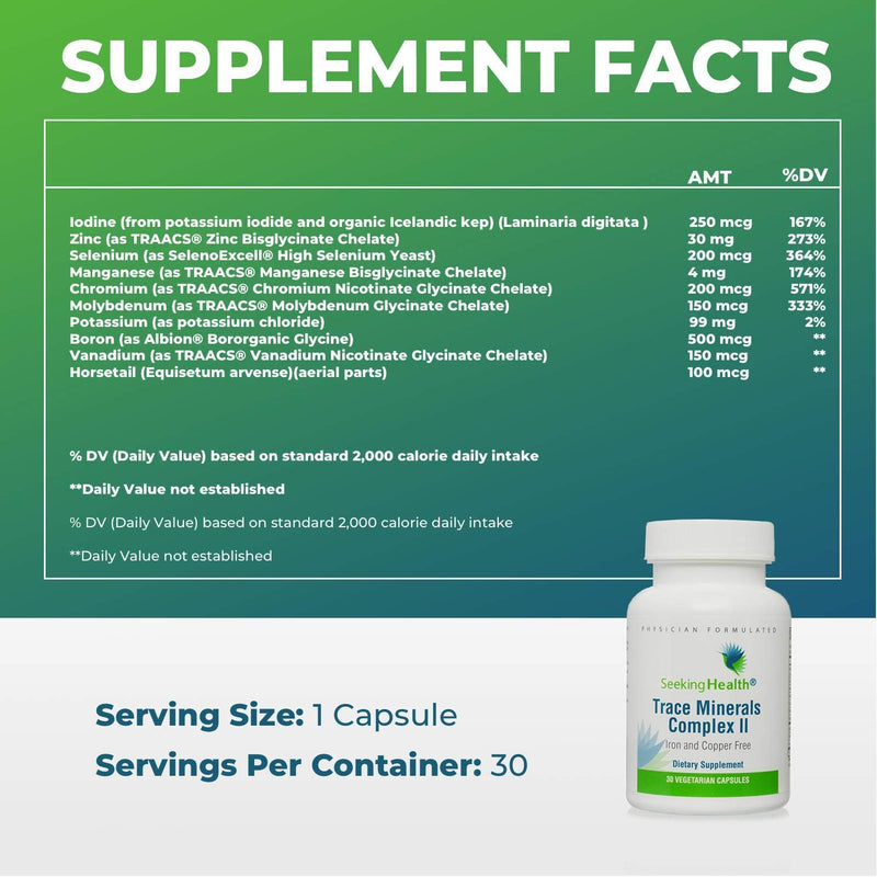 Seeking Health Trace Minerals Complex II, 30 Capsules, Iron and Copper Free, Iodine Supplement, Zinc Supplement, Healthy Energy, Healthy Skin, Hair and Nails* - NewNest Australia
